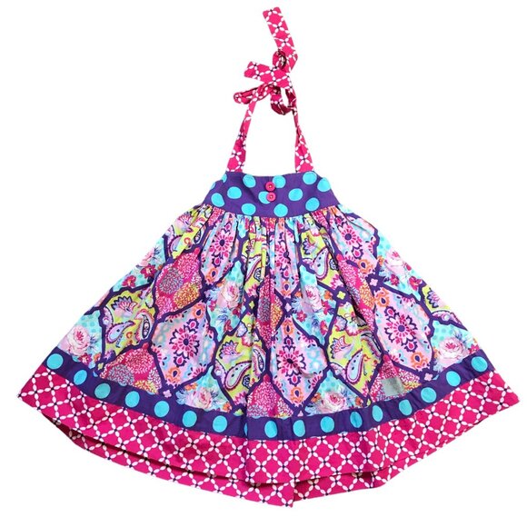 Eleanor Rose Daphne Halter‎ Dress Girls Size 5-6 Cotton Blend Paisley Polka Dot - Picture 1 of 10